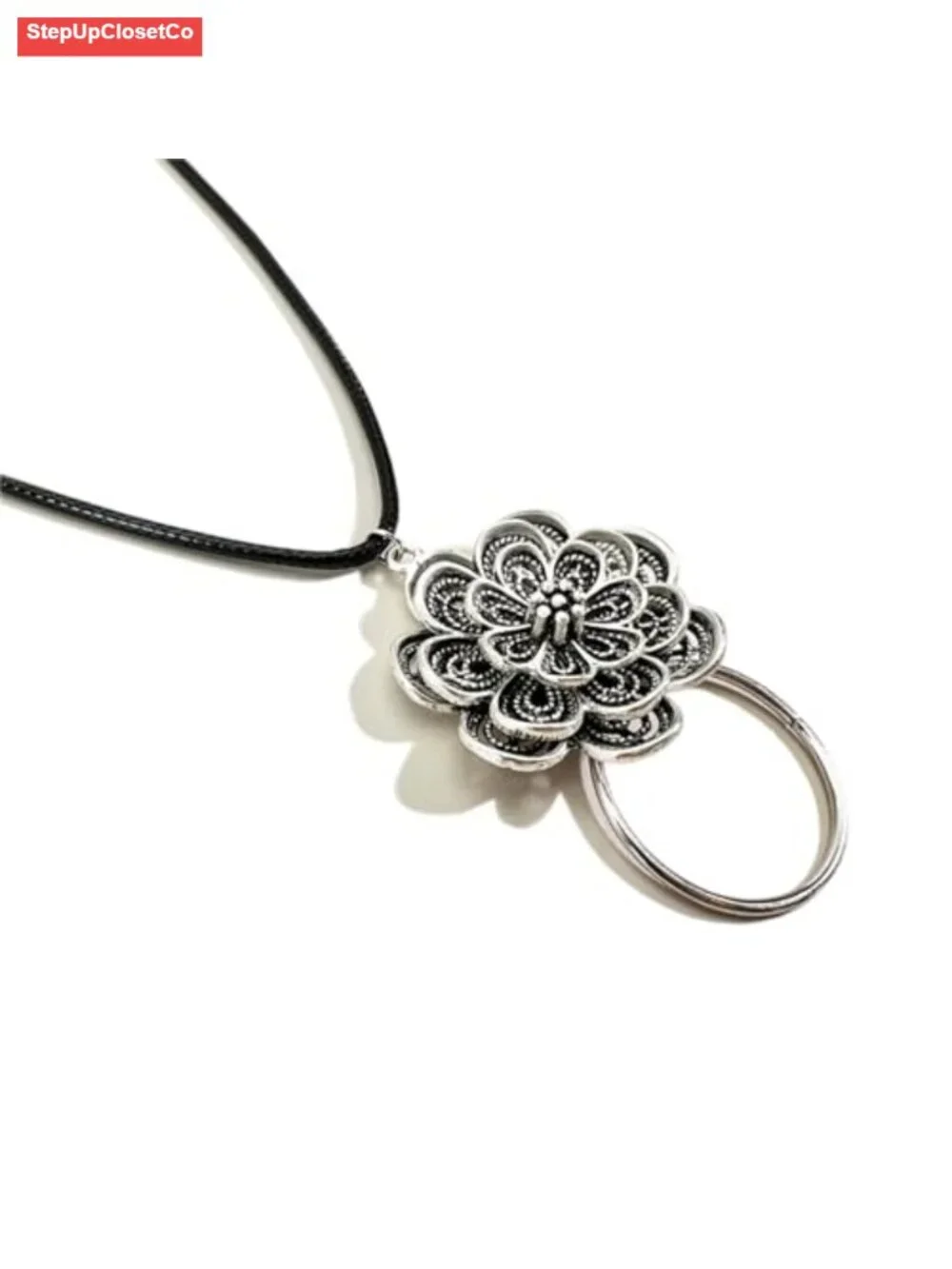 Leather Cord Glasses Necklace Sunglasses Holder with Flower Loop Ring Eyeglass